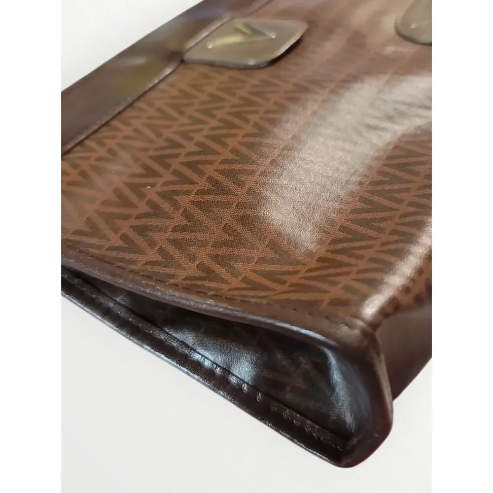 Mario Valentino Authentic Brown Monogram Clutch with Gold Chain Vintage